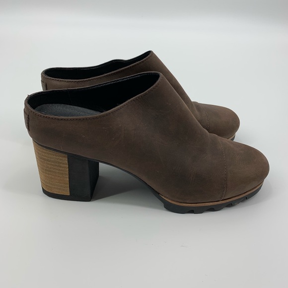 Sorel Shoes - Sorel Addington Brown Waterproof Leather Mules